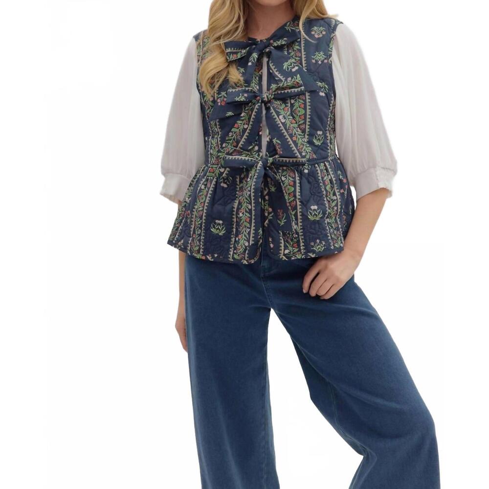 NEW ENTRO wrenlee quilted vest in navy